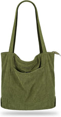 Green corduroy pocket tote bag